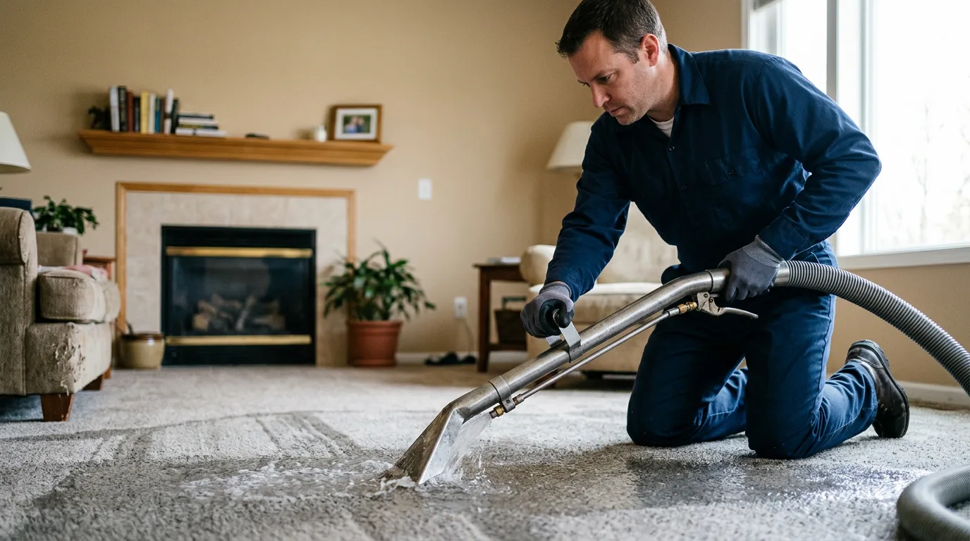 Water damage restoration technician working near Burlington, IL